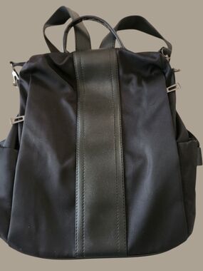 Unisex Black Backpack with Central Leather Trim